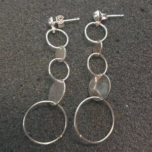 925 Sterling Circle Chain Dangle Earrings Lightweight Polished Modern Loops 4g